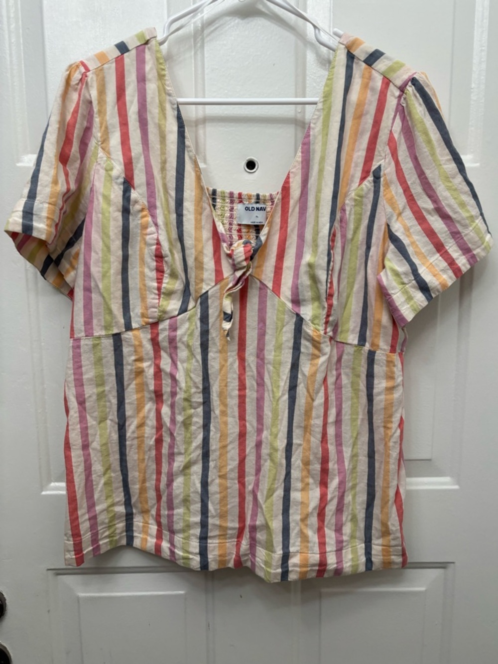 Old Navy Multicolor Vertical-Stripe Tie-Front Blouse